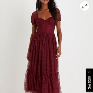 Lulu's Burgundy Midi Lace Dress